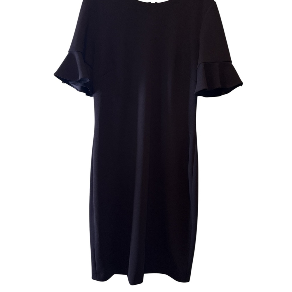 Calvin Klein Dress Elegant Black Ruffle Sleeve Sheath Midi Back Zipper